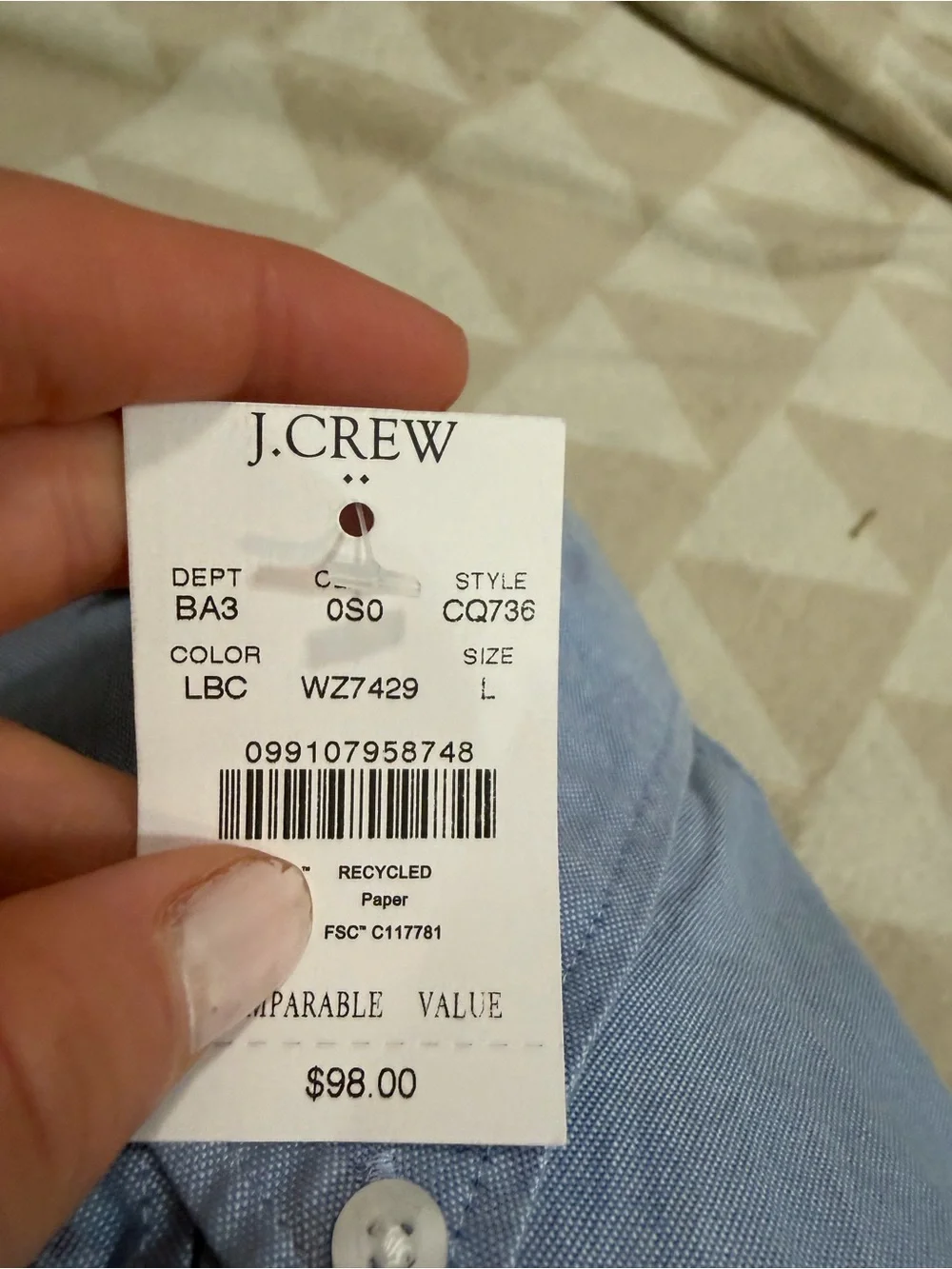 J crew light blue cross dye Classic-fit Everyday oxford shirt